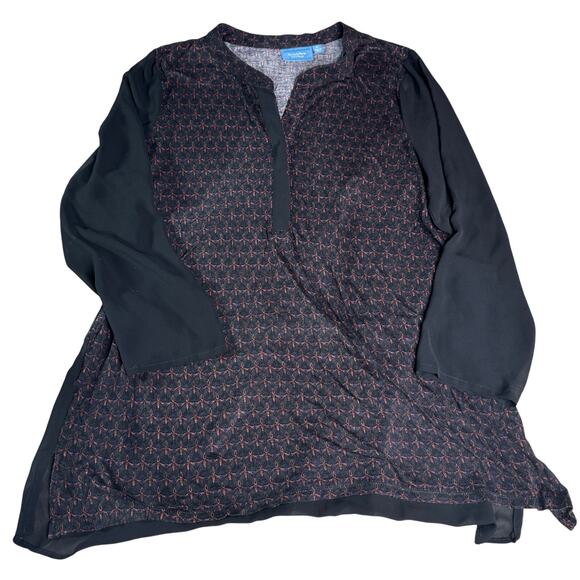 Simply Vera Wang Womens XL Black Pullover Tunic Blouse VNeck Rust Pattern Light - Picture 1 of 8